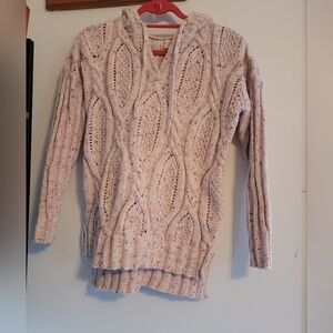 Cupio Pink Cable Knit Cowl Sweater with Hood